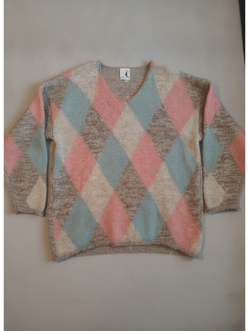 JK America Vintage Argyle Knit Sweater in Pastel Colors